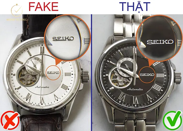 Phân biệt đồng hồ Seiko thật giả bằng cách thức in dập logo, thương hiệu