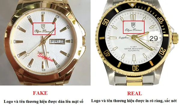Một số sản phẩm đồng hồ OP fake còn dập thiếc tên thương hiệu.